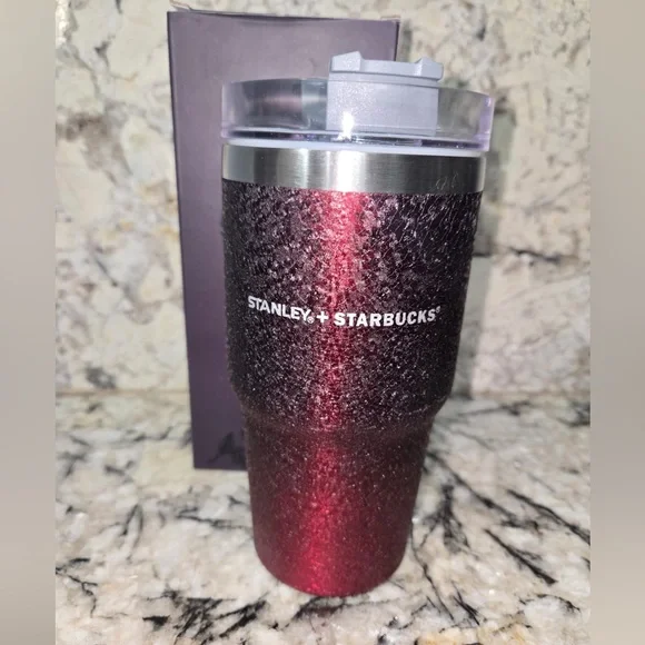Starbucks Stanley red Tumbler china gradient new ice crack straw burgundy 20oz - Picture 1 of 2